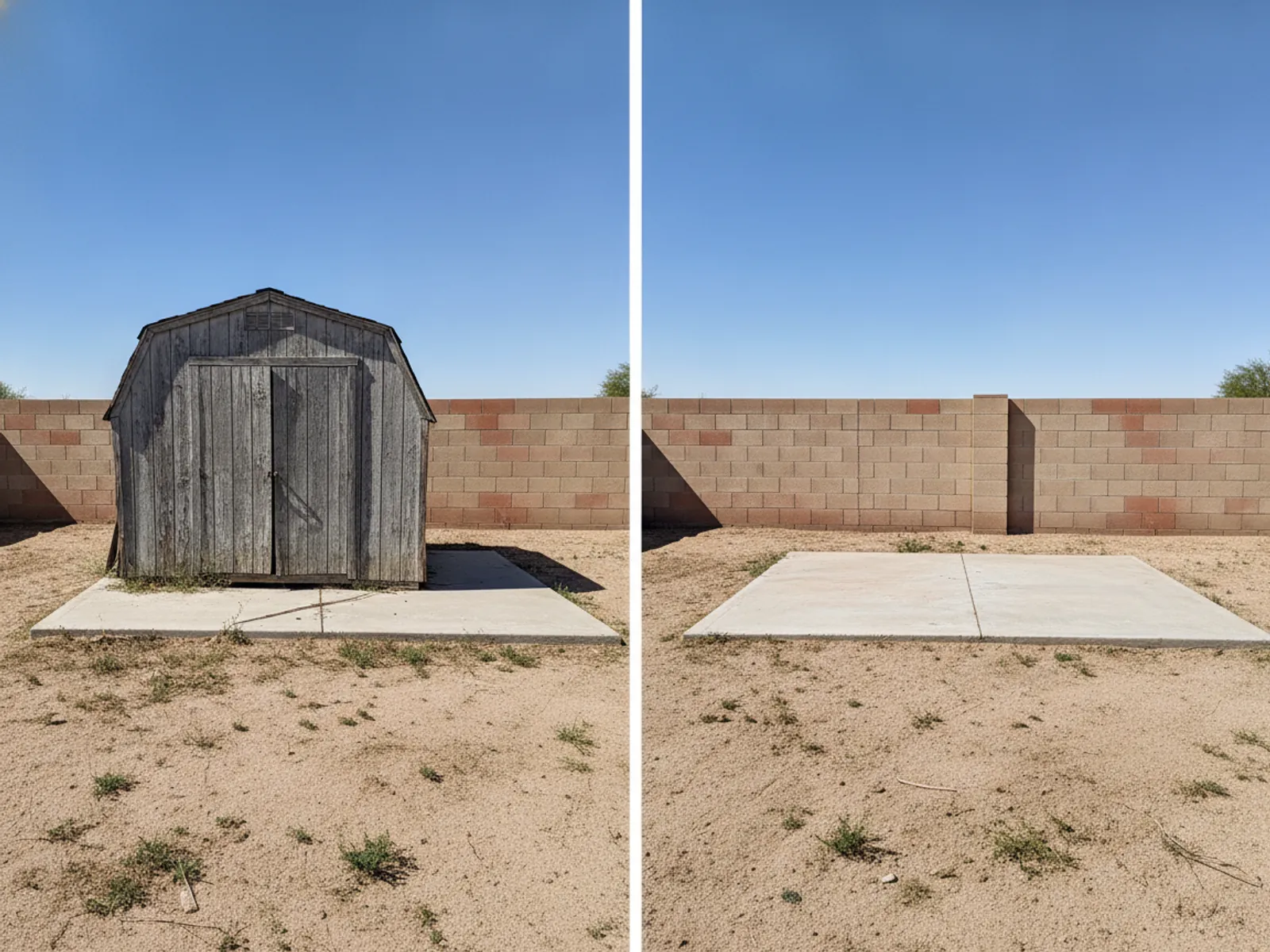 Clean, level backyard after a shed teardown and haul-off in El Paso